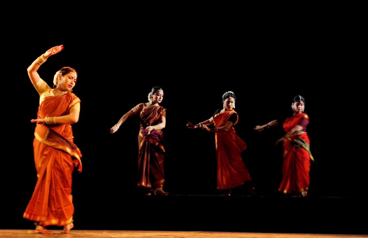 Indian dance students on stage at annual showcase